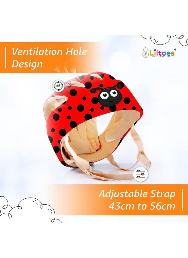 Baby Head Protector For Safety Of Kids 6M To 3 Years- Baby Safety Helmet With Proper Air Ventilation & Corner Guard Protection + 1 Pair Knee Pad + 1 Pair Elbow Pad (Polka Lady Bird)