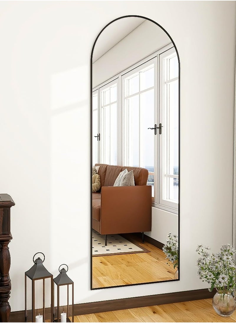 Full-Length Mirror, Black Arched Mirror Full Length, Full Body Mirror, Floor Mirror, Hanging or Leaning, Standing Mirror, Wall-Mounted Mirror with Aluminum Frame for Bedroom Living Room