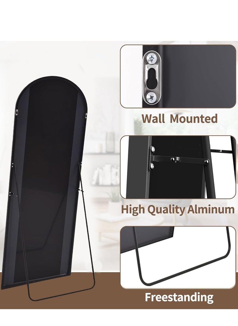 Full-Length Mirror, Black Arched Mirror Full Length, Full Body Mirror, Floor Mirror, Hanging or Leaning, Standing Mirror, Wall-Mounted Mirror with Aluminum Frame for Bedroom Living Room