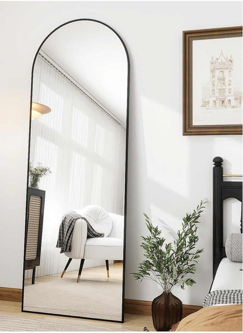 Full-Length Mirror, Black Arched Mirror Full Length, Full Body Mirror, Floor Mirror, Hanging or Leaning, Standing Mirror, Wall-Mounted Mirror with Aluminum Frame for Bedroom Living Room