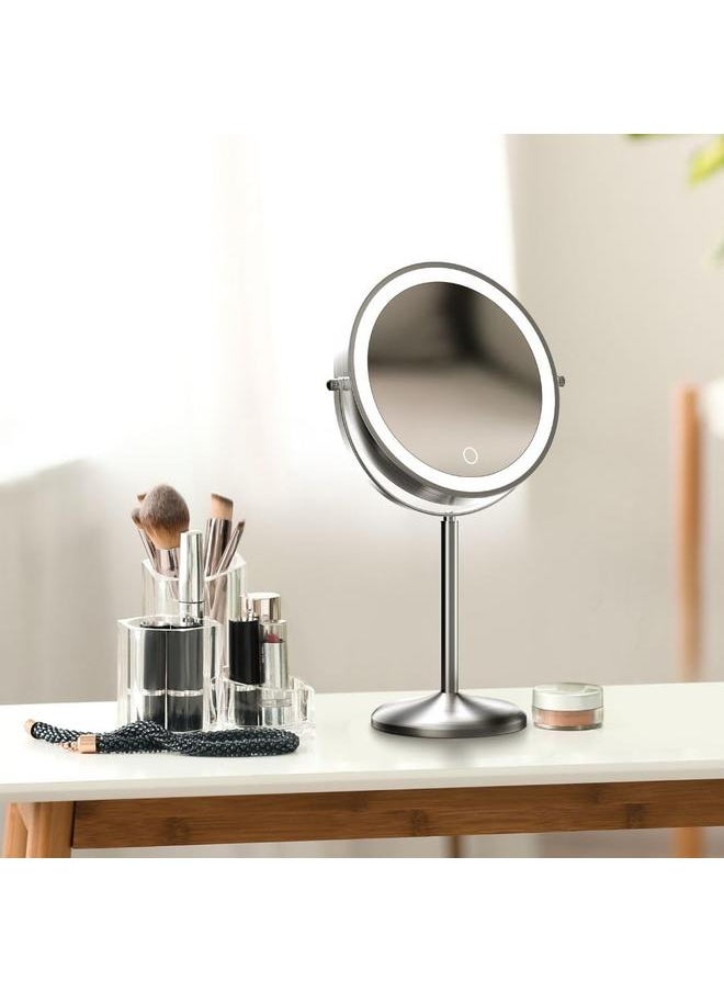 bluejw 8 Inch Lighted Makeup Mirror with Magnification, 10X /1X - Height Adjustable, Rechargeable, Double Sided LED Vanity Mirror with Light and Stand, 360° Swivel (Hailey)