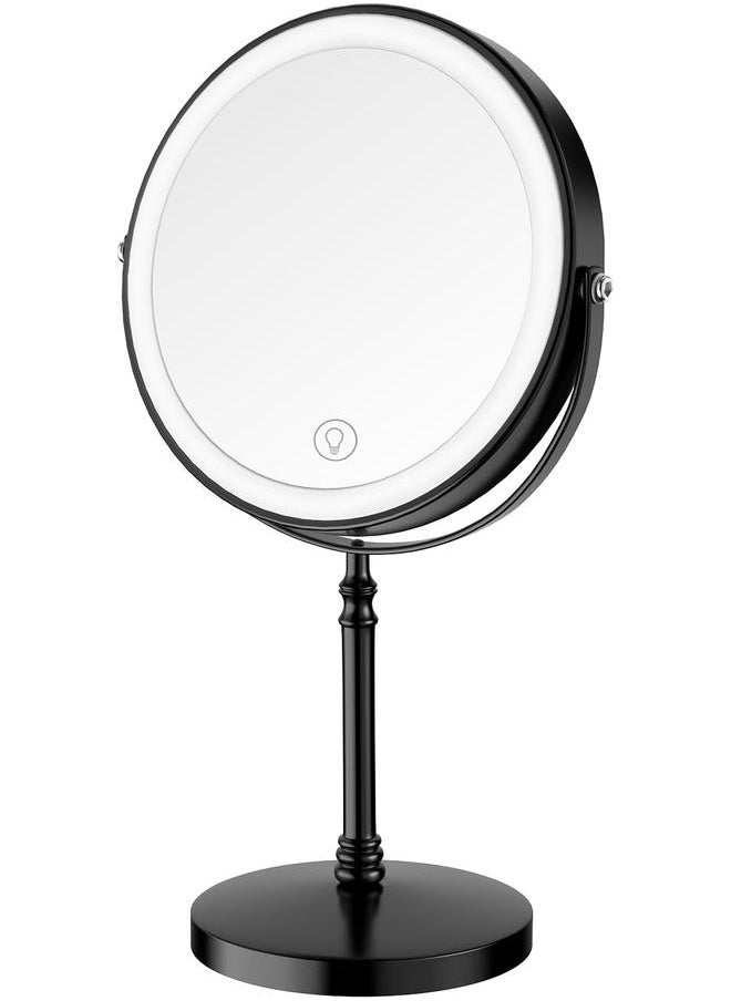 Lighted Makeup Mirror, 3000 mAh Rechargeable Double Sided Magnifying Mirror with 3 Colors, 1x/10x 360° Rotation Vanity Mirror, Brightness Adjustable Magnification Cosmetic Light up Mirror, Women Gift