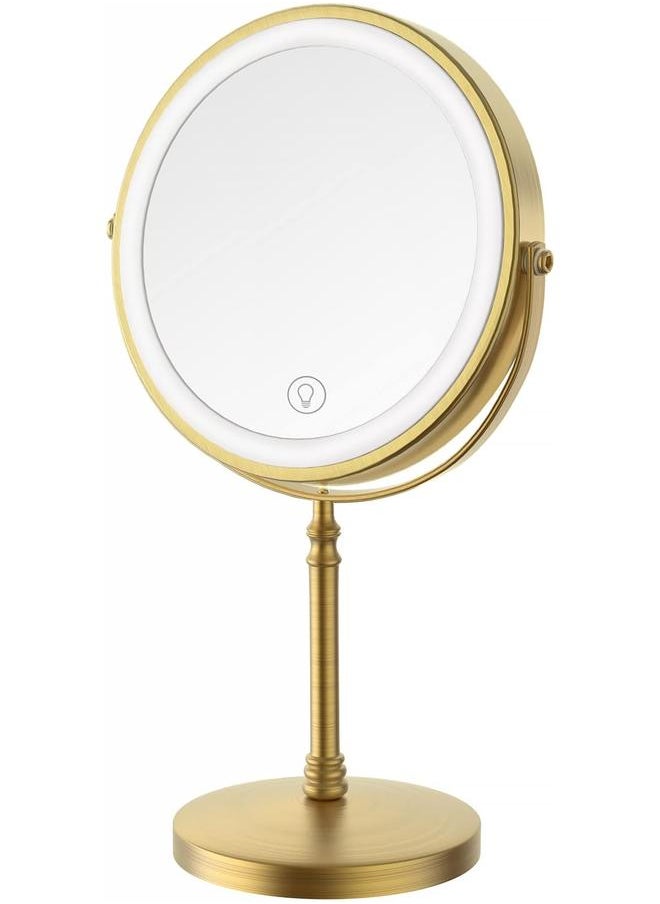 Lighted Makeup Mirror, 3000 mAh Rechargeable Double Sided Magnifying Mirror with 3 Colors, 1x/10x 360° Rotation Vanity Mirror, Brightness Adjustable Magnification Cosmetic Light up Mirror, Women Gift