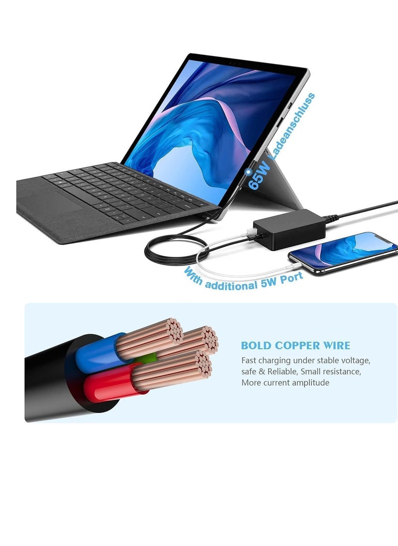 65W Charger 15V/4A Power Supply Adapter Compatible with Microsoft Laptop/Tablet Surface Pro 3/4/5/6/7/8/X Surface Go & Surface Book with USB Charging Port
