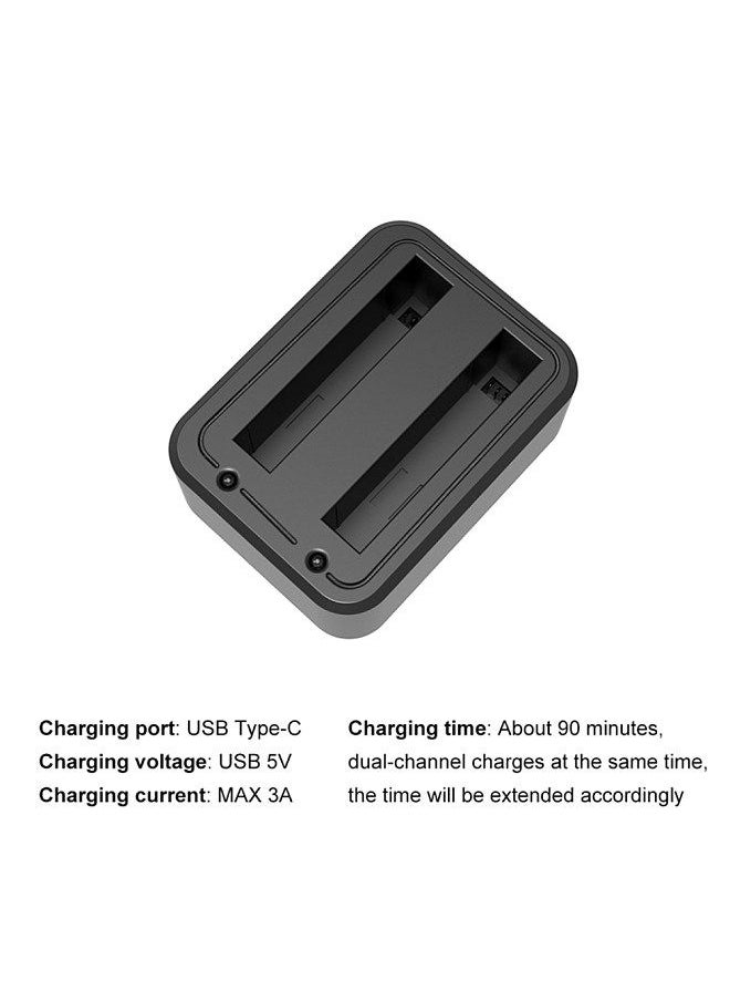 PULUZ PU818 Panoramic Camera Battery Charger 2-slot Fast Charging with Type-C Interface Indicator Lights Compatible with Insta360 X3 Batteries