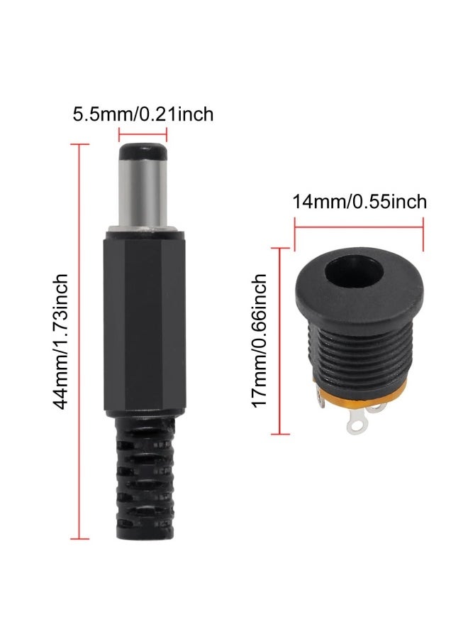 5Pcs 5.5mm x 2.1mm DC Male Power Plug Solder Power Jack Adapter Connector with 5Pcs DC Power Jack 5.5mm x 2.1mm 3 Pin Female DC Barrel Jack Panel Mount Connector