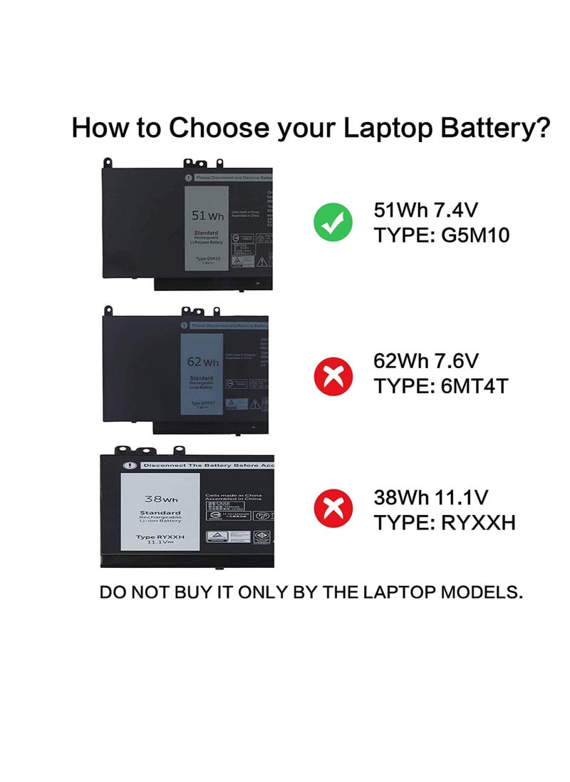 E5450 Battery Compatible with Dell. Latitude E5250 E5450 E5550, Replace for G5M10 8V5GX R9XM9 WYJC2 1KY05 Battery(51Wh 7.4V)