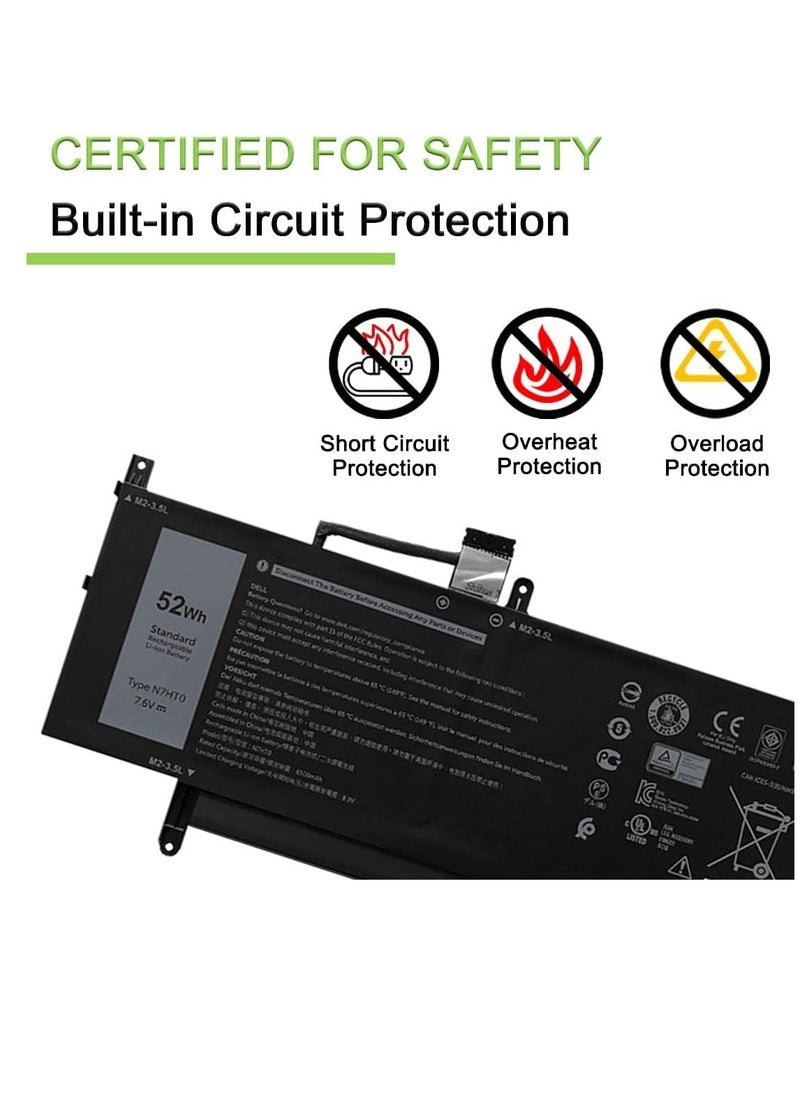 N7HT0 7.6V;52Wh Laptop Battery Compatible for Dell Latitude 9510 2-in-1 089GNG 0HYMNG 10R94 TVKGH 08NFC7