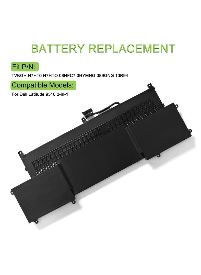 N7HT0 7.6V;52Wh Laptop Battery Compatible for Dell Latitude 9510 2-in-1 089GNG 0HYMNG 10R94 TVKGH 08NFC7