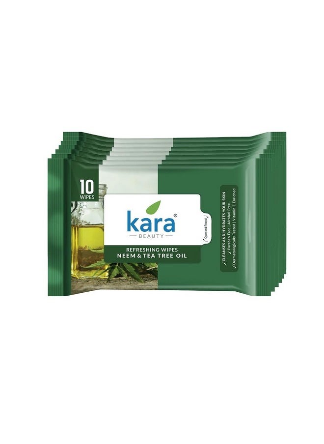 Neem & Tea Tree Oil Facial Refreshing Wet Wipes - 10 Pulls (Pack Of 12) | Hydrates & Cleanses Skin | Alcohol-Free, Paraben-Free | Enriched With Vitamin E | Dermatologist Tested