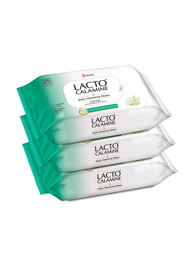 Daily Cleansing Facial Wipes 25N Each - Pack Of 3 | Wet Wipes For Face With Aloe Vera, Cucumber & Vitamin E | Makeup Remover Wipes| Hydrating,Refreshing, Soothing|Paraben & Alcohol Free