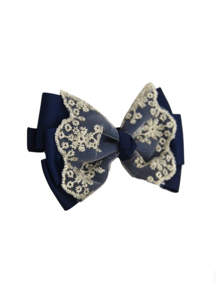 Bambimici - Aaliyah Socks & Cute Ribbon Big Bow Headband Set - Navy Blue