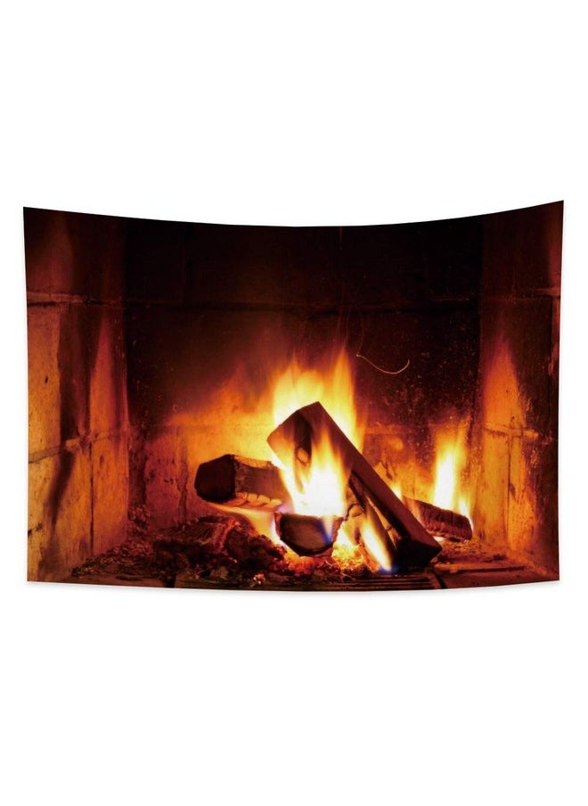 39.4X27.6 Inches Burning Fire Tapestry Christmas Wood Fireplace Bright Brick Wall Hanging Vintage Merry Christmas Presents Elements Festival Celebrate Wall Tapestry For Living Room Decor