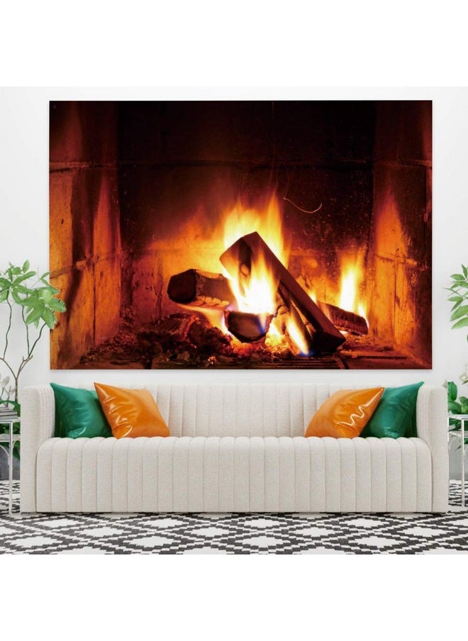 39.4X27.6 Inches Burning Fire Tapestry Christmas Wood Fireplace Bright Brick Wall Hanging Vintage Merry Christmas Presents Elements Festival Celebrate Wall Tapestry For Living Room Decor