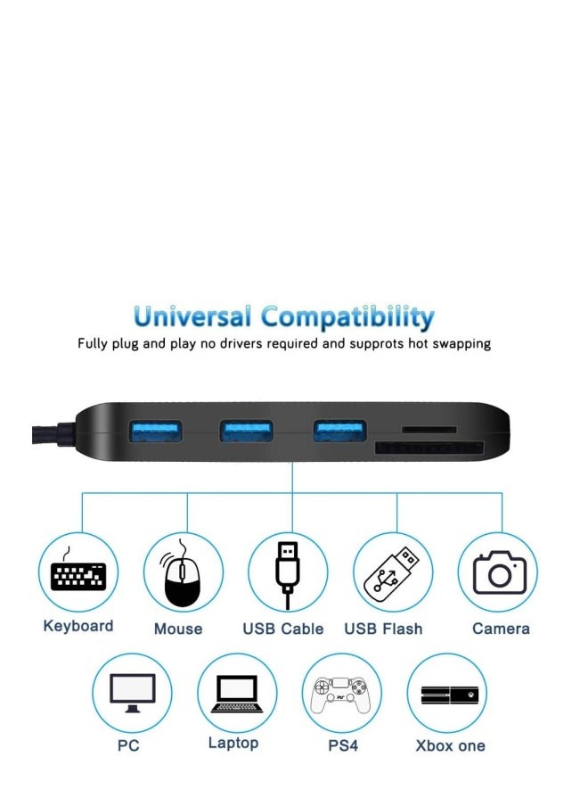 USB Hub with SD Card Reader USB 3.0 Hub with 3 USB Ports and 2 Card Slots SD/Micro SD Card Reader