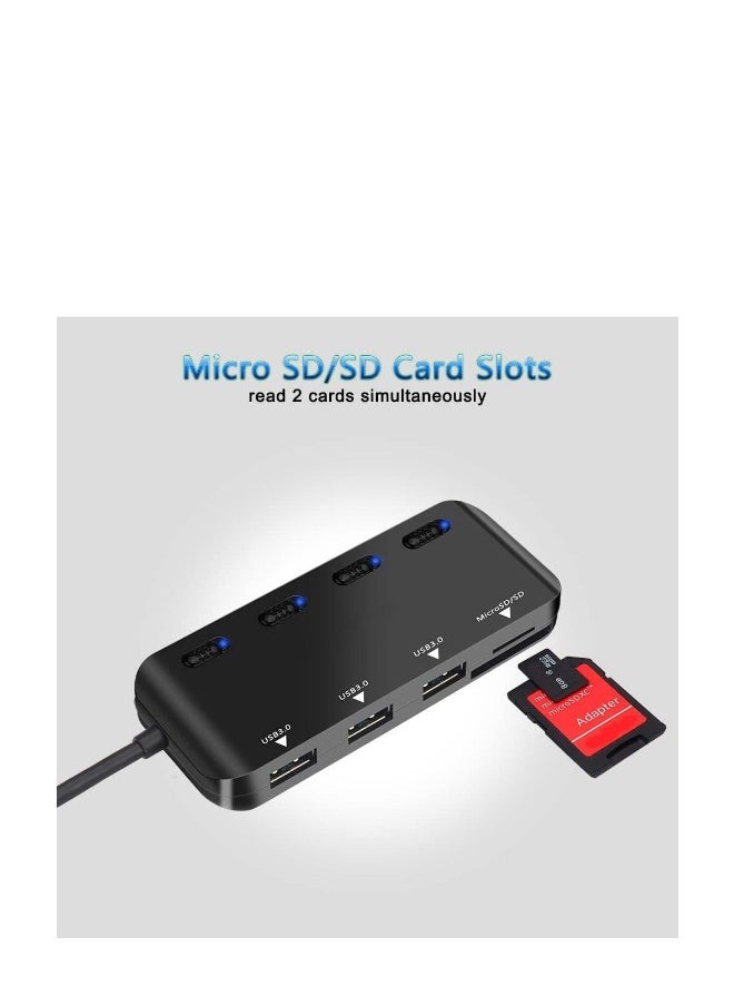 USB Hub with SD Card Reader USB 3.0 Hub with 3 USB Ports and 2 Card Slots SD/Micro SD Card Reader