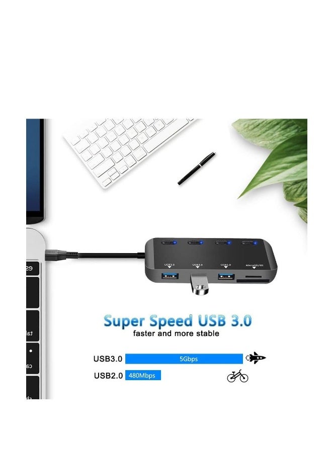 USB Hub with SD Card Reader USB 3.0 Hub with 3 USB Ports and 2 Card Slots SD/Micro SD Card Reader