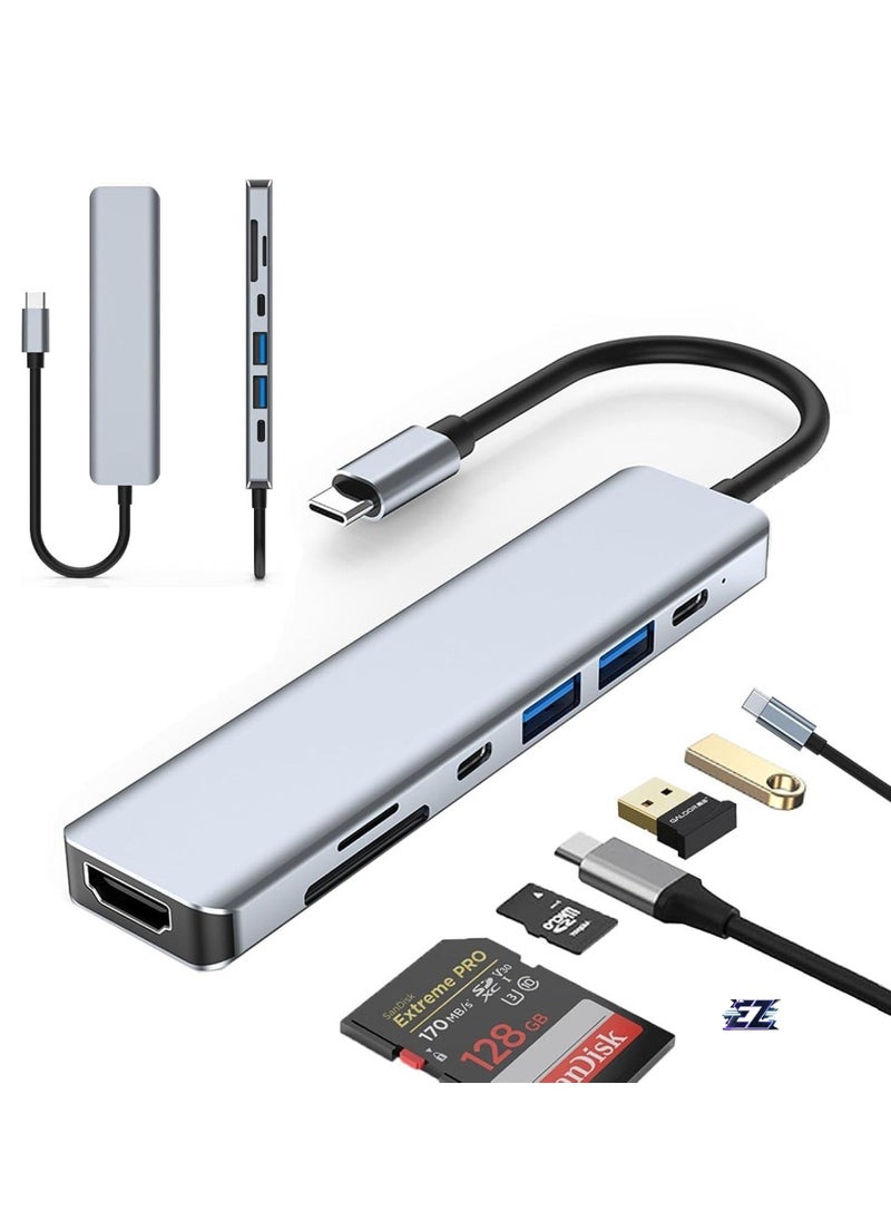 7-in-1 USB C Hub with 4K HDMI, 2 USB 3.0 Ports, USB 2.0, USB C, SD/TF Card Reader & 100W PD – Compatible with Mac, Dell, HP Laptops & Peripherals – Ultimate Connectivity Solution