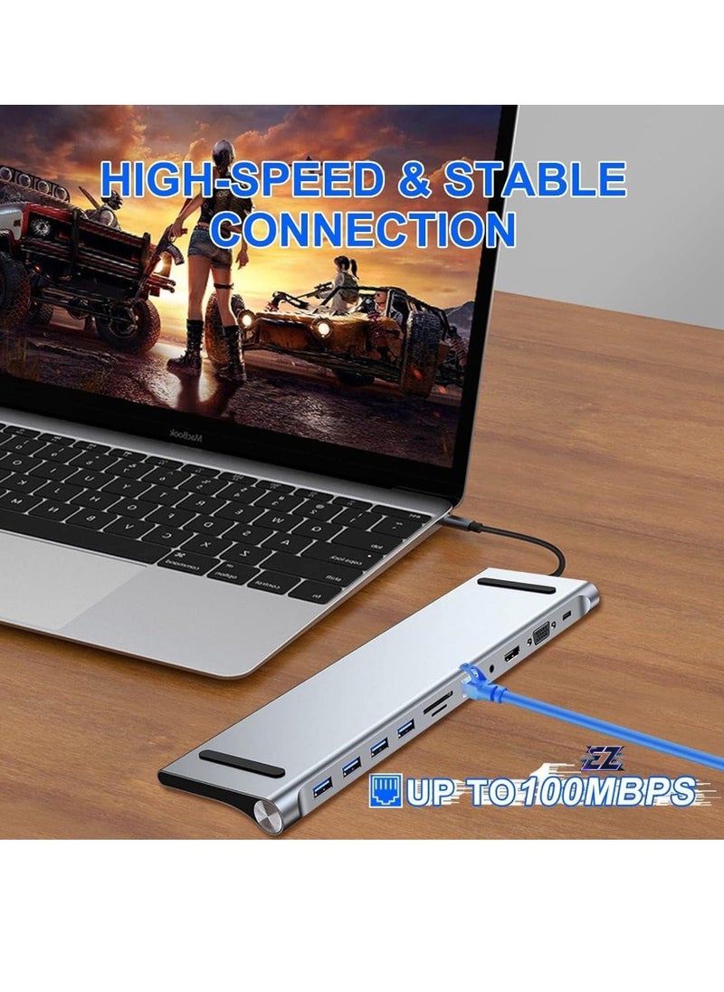 11-in-1 USB C Docking Station with 4K HDMI, VGA, SD/TF Reader, 4 USB 3.0 Ports, RJ45 Ethernet – Adapter for MacBook, Mac Pro, iMac, and More – Ultimate Connectivity Solution