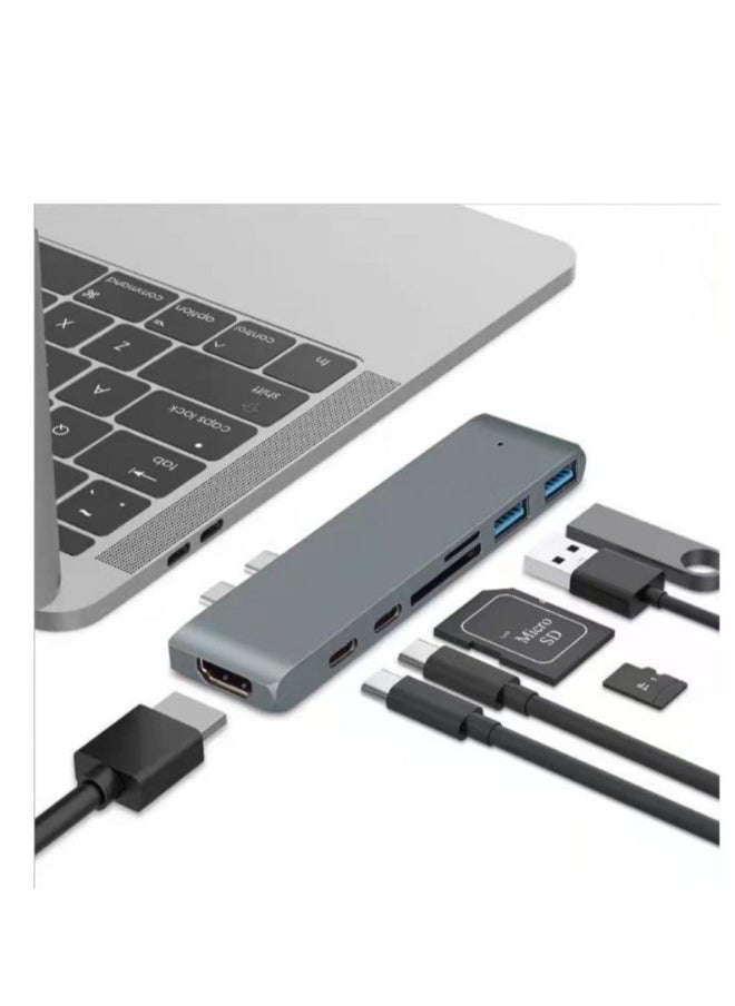 Dual Type-C USB 3.0 Hub Adapter Laptop Docking Station Dual Monitor HDMI Splitter Grey