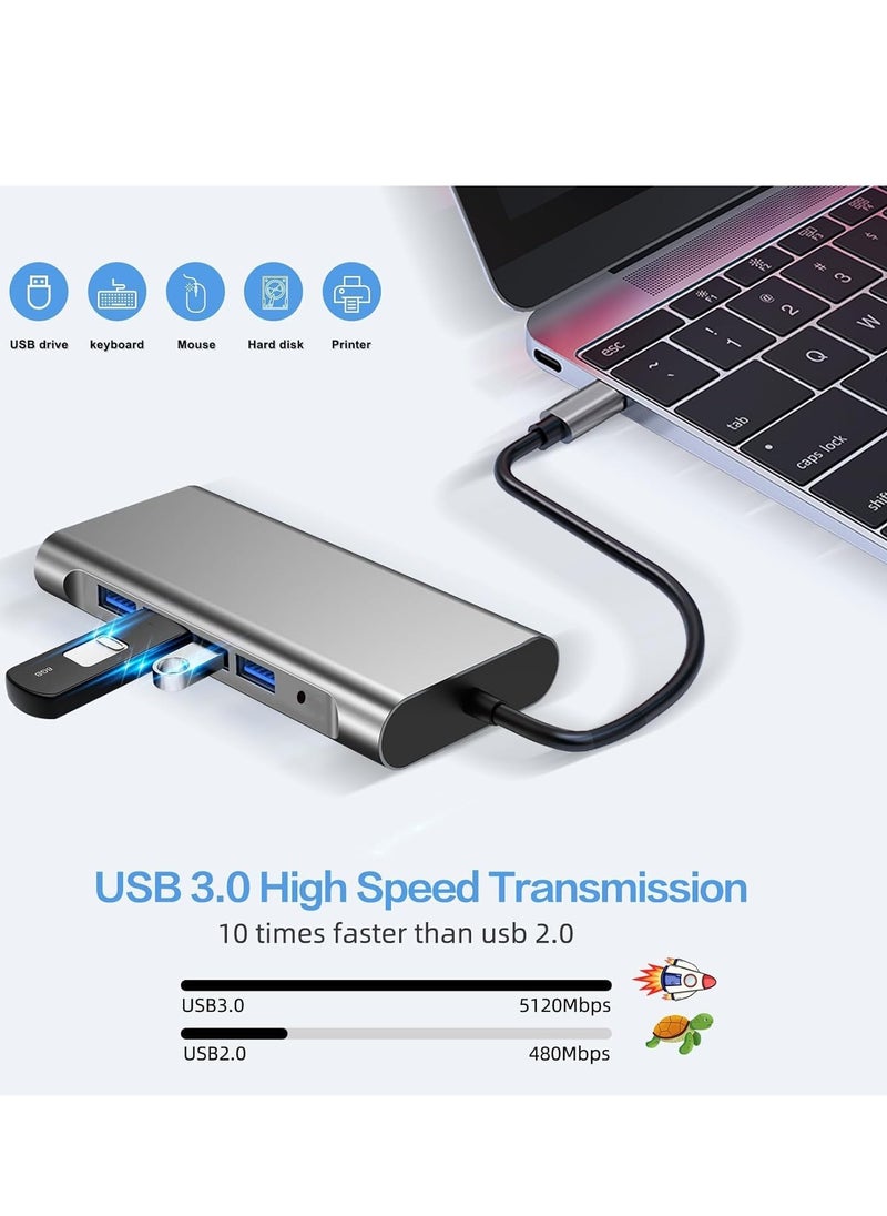 12-in-1 USB C Hub Docking Station with 4K HDMI, VGA, USB 3.0, Ethernet, SD/TF Card Reader, and More – Perfect for MacBook Pro, MacBook Air & Type-C Devices – Expand Your Workstation