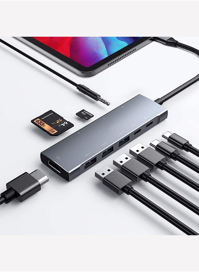 USB C Hub, Type C Hub 9 in 1 Multiport Adapter with 87W Power Delivery,4K HDMI Output,3 USB3.0 and USB-C 5 Gbps Data Ports,SD/TF Card Reader,3.5mm Headphone Jack Compatible with MacBook Air, MacBook