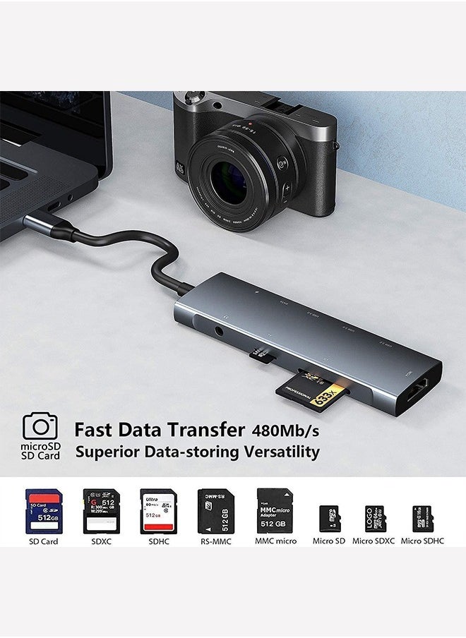 USB C Hub, Type C Hub 9 in 1 Multiport Adapter with 87W Power Delivery,4K HDMI Output,3 USB3.0 and USB-C 5 Gbps Data Ports,SD/TF Card Reader,3.5mm Headphone Jack Compatible with MacBook Air, MacBook