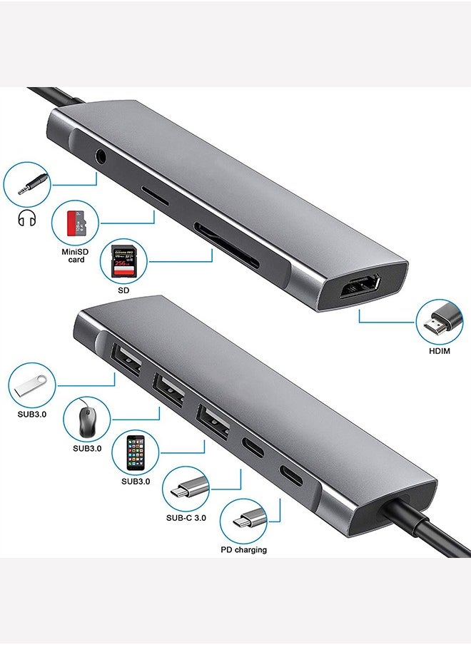 USB C Hub, Type C Hub 9 in 1 Multiport Adapter with 87W Power Delivery,4K HDMI Output,3 USB3.0 and USB-C 5 Gbps Data Ports,SD/TF Card Reader,3.5mm Headphone Jack Compatible with MacBook Air, MacBook