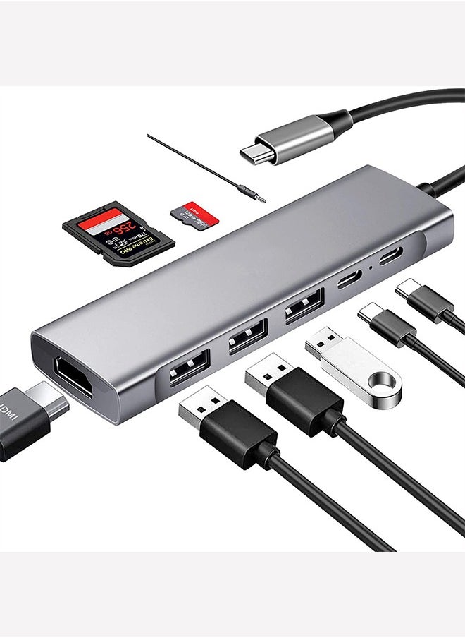 USB C Hub, Type C Hub 9 in 1 Multiport Adapter with 87W Power Delivery,4K HDMI Output,3 USB3.0 and USB-C 5 Gbps Data Ports,SD/TF Card Reader,3.5mm Headphone Jack Compatible with MacBook Air, MacBook