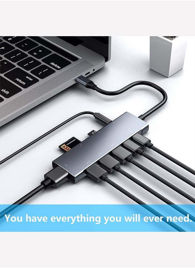 USB C Hub, Type C Hub 9 in 1 Multiport Adapter with 87W Power Delivery,4K HDMI Output,3 USB3.0 and USB-C 5 Gbps Data Ports,SD/TF Card Reader,3.5mm Headphone Jack Compatible with MacBook Air, MacBook