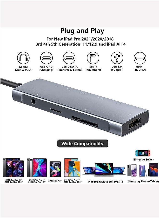 USB C Hub, Type C Hub 9 in 1 Multiport Adapter with 87W Power Delivery,4K HDMI Output,3 USB3.0 and USB-C 5 Gbps Data Ports,SD/TF Card Reader,3.5mm Headphone Jack Compatible with MacBook Air, MacBook