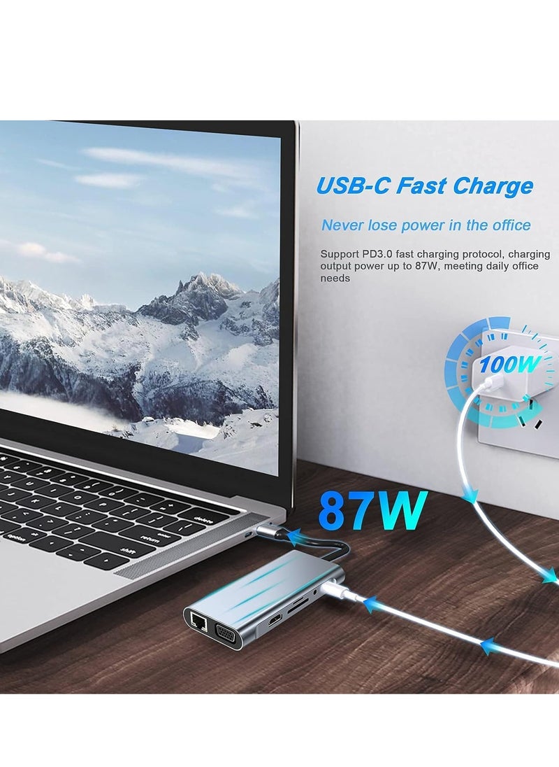 11-in-1 USB C Hub with 4K HDMI, VGA, USB 3.0, Ethernet, SD/TF Card Readers – Expand Your Connectivity for MacBook Pro, MacBook Air & Other Type C Devices – Ultimate Docking Station