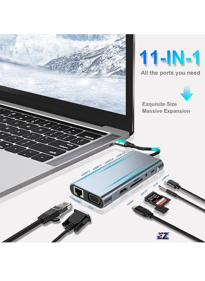 11-in-1 USB C Hub with 4K HDMI, VGA, USB 3.0, Ethernet, SD/TF Card Readers – Expand Your Connectivity for MacBook Pro, MacBook Air & Other Type C Devices – Ultimate Docking Station