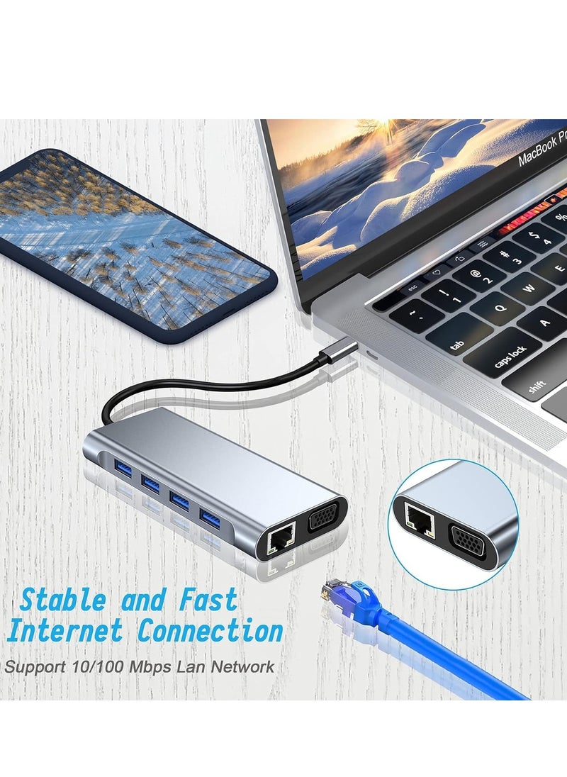 11-in-1 USB C Hub with 4K HDMI, VGA, USB 3.0, Ethernet, SD/TF Card Readers – Expand Your Connectivity for MacBook Pro, MacBook Air & Other Type C Devices – Ultimate Docking Station