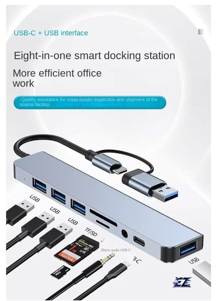 8-in-1 USB C Hub Type C Multiport Adapter with 4K HDMI, PD Power Delivery, Ethernet, USB-C, 2 USB Ports, SD/TF Card Reader – Compatible with MacBook Pro, XPS, and More Type-C Devices