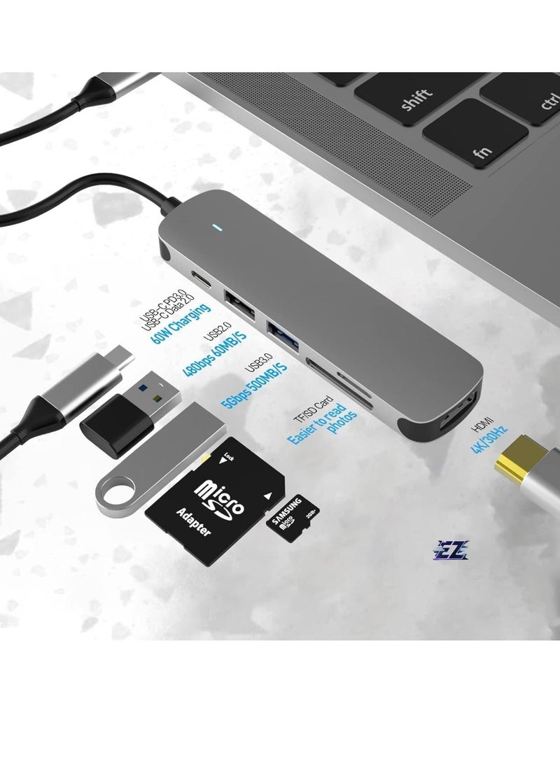 6-in-1 USB C Hub with USB 3.0, 4K HDMI, USB C PD, SD/TF Card Reader – Docking Station for MacBook Pro, MacBook Air & Other Type-C Devices – Ultimate Expansion Hub