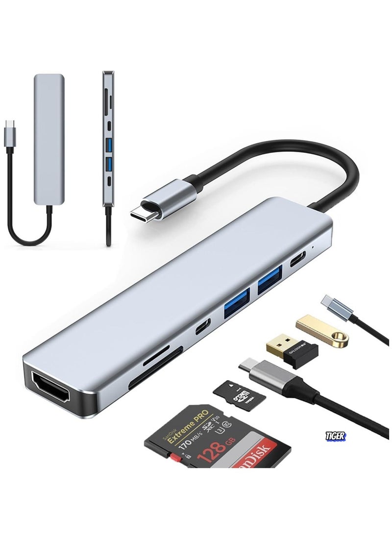 7-in-1 USB C Hub with 4K HDMI, 2 USB 3.0 Ports, USB 2.0, USB C, SD/TF Card Reader & 100W PD – Multiport Adapter for Mac, Dell, HP Laptops, and Peripherals – Expand Connectivity, High-Speed Data, and Power Delivery