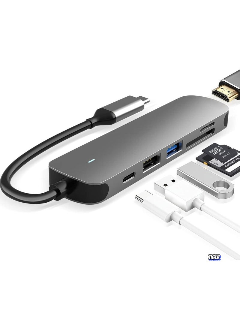 6-in-1 USB C Hub with USB 3.0, 4K HDMI, USB C PD, SD/TF Card Reader – Multiport Docking Station for MacBook Pro, MacBook Air & Type-C Devices – Expand Connectivity, High-Speed Data Transfer, and Power Delivery