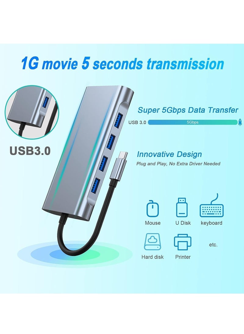 11-in-1 USB C Hub with 4K HDMI, VGA, USB 3.0, Ethernet, SD/TF Card Readers – Multiport Docking Station for MacBook Pro, MacBook Air & Type-C Devices – Expand Connectivity, High-Speed Data Transfer, Power Delivery & More