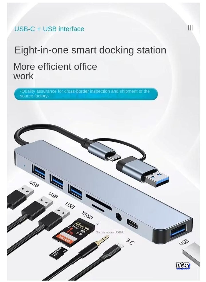 8-in-1 USB C Hub Type C Multiport Adapter with 4K HDMI, PD Power Delivery, Ethernet, USB-C, 2 USB Ports, SD/TF Card Reader – Compatible with MacBook Pro, XPS, Dell, HP, ASUS & Other Type-C Devices