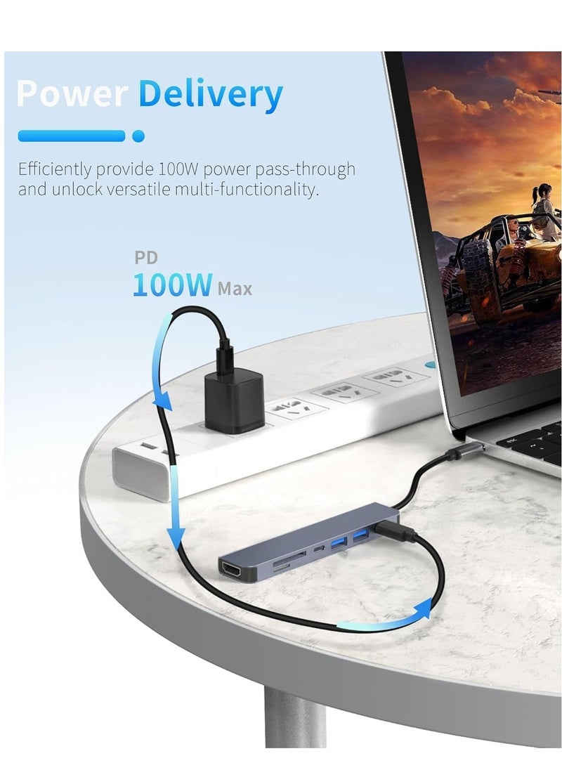 7-in-1 USB C Hub Docking Station with 4K HDMI, 100W PD, 3 USB Ports (1 USB-C & 2 USB 3.0), TF/SD Card Reader – Perfect for MacBook, Dell, HP, ASUS, Steam Deck, and More