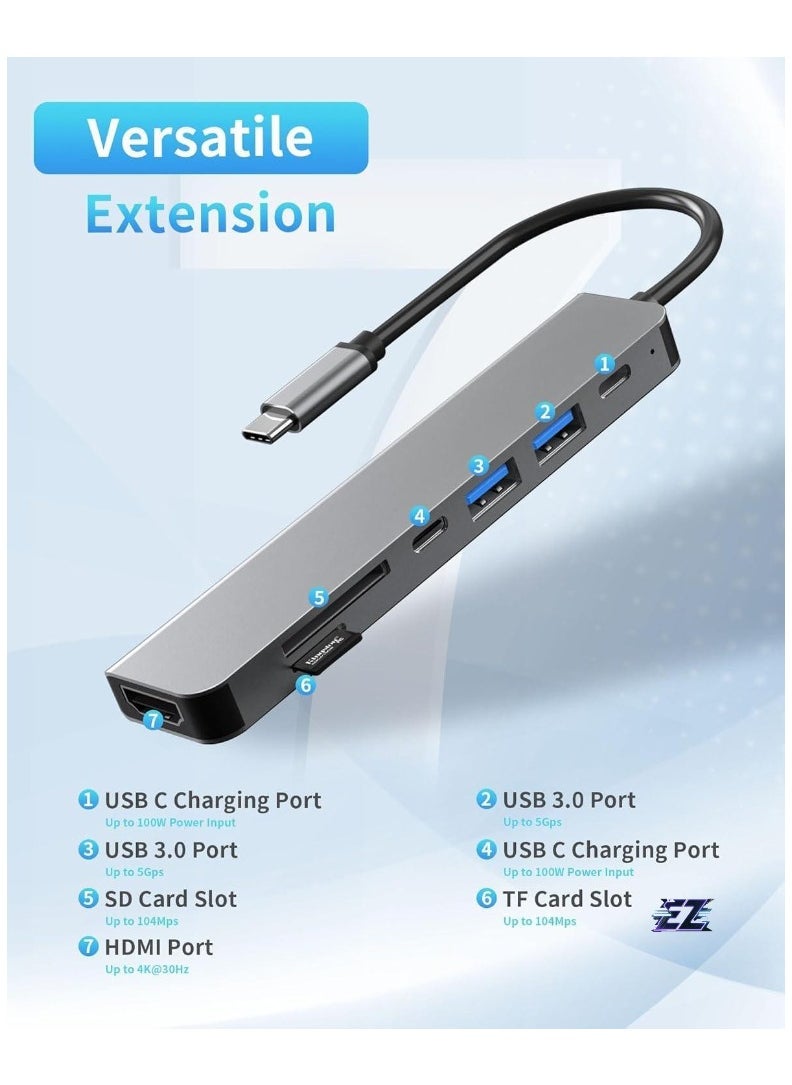 7-in-1 USB C Hub Docking Station with 4K HDMI, 100W PD, 3 USB Ports (1 USB-C & 2 USB 3.0), TF/SD Card Reader – Perfect for MacBook, Dell, HP, ASUS, Steam Deck, and More