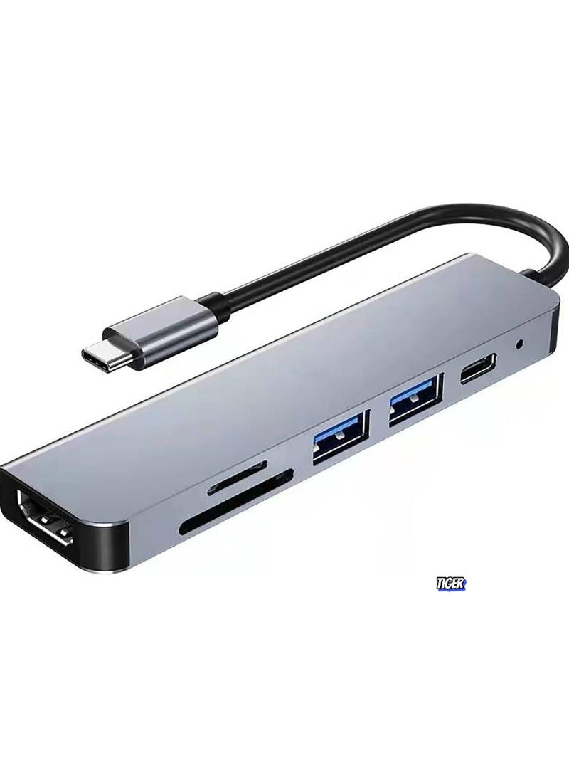 6-in-1 USB C Hub Type C to HDMI 4K Adapter with 2 USB 3.0 Ports, SD/TF Card Reader, 100W USB-C Power Delivery – Aluminium, Compatible with MacBook Pro/Air, XPS, Dell, HP & More