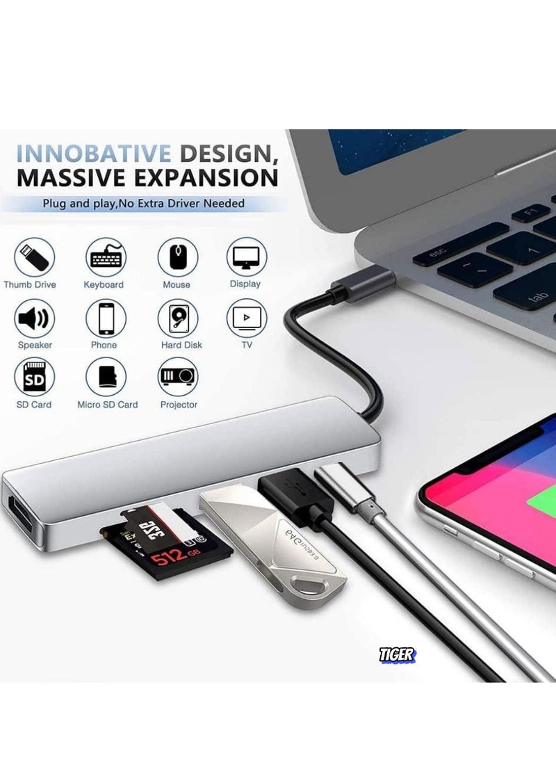 6-in-1 USB C Hub to HDMI 4K Adapter with SD/TF Card Reader, 3 USB 3.0 Ports – Compatible with iPad Pro, MacBook Pro/Air, iMac, Dell, and More