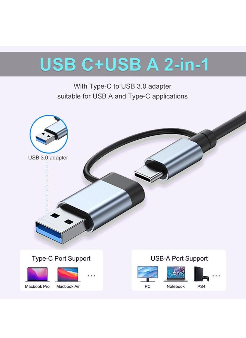 8-in-1 Aluminum USB C Hub with USB 3.0, USB 2.0, USB C Ports, SD/TF Card Reader, 3.5mm AUX – USB Splitter for MacBook Pro/Air, PC, Laptop & Tablet Devices