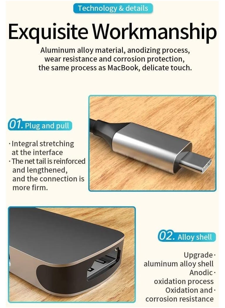 USB C Hub 6-in-1 Type C to HDMI 4K Adapter with 2 USB 3.0 Ports, SD/TF Card Reader, 100W USB-C Power Delivery, Aluminium, Compatible with MacBook Pro/Air, XPS, Laptops, Tablets, Smartphones - Space Grey