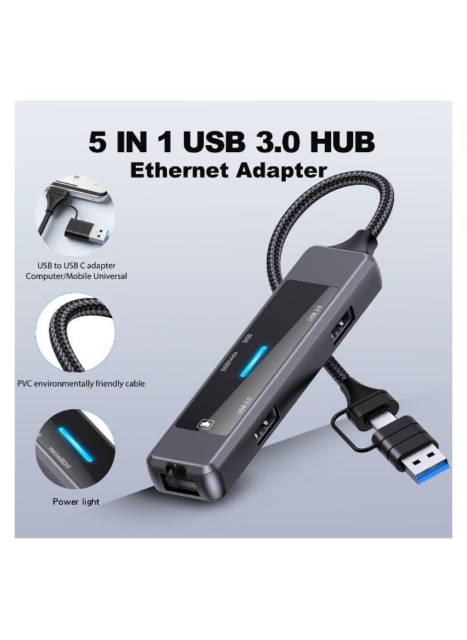 USB C Hub Adapter Port, Multiport USB C Docking Station Dongle, 3.0 & 2.0 Card Reader Ethernet Type USB C Dock Splitter, for Laptop Mac MacBook Pro Air PC HP