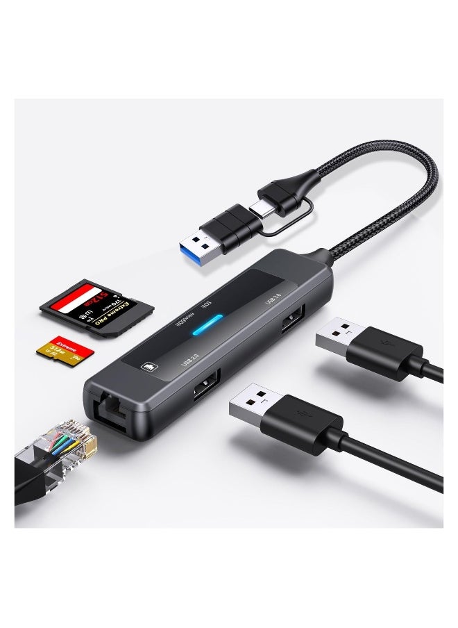 USB C Hub Adapter Port, Multiport USB C Docking Station Dongle, 3.0 & 2.0 Card Reader Ethernet Type USB C Dock Splitter, for Laptop Mac MacBook Pro Air PC HP