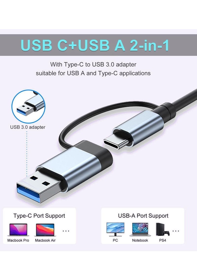 USB C Hub 8-in-1 USB Splitter, Aluminum USB Hub with USB 3.0, USB 2.0, USB-C Ports, SD/TF Card Reader, 3.5mm AUX, Compatible with MacBook Pro/Air, PC, Laptop, Tablet Devices – Space Grey