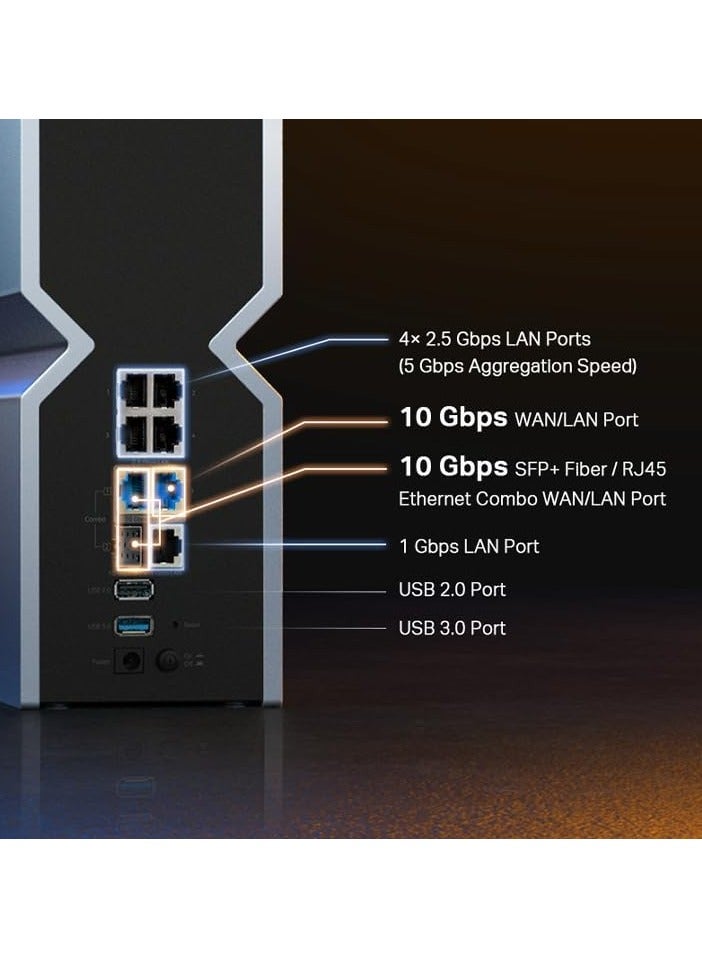 Archer BE24000 Quad-Band WiFi 7 Router (Archer BE900) with Dual 10 Gbps Multi-Gig Ethernet Ports and LED Touch Screen,12 High Performance Antennas, VPN Supported Grey